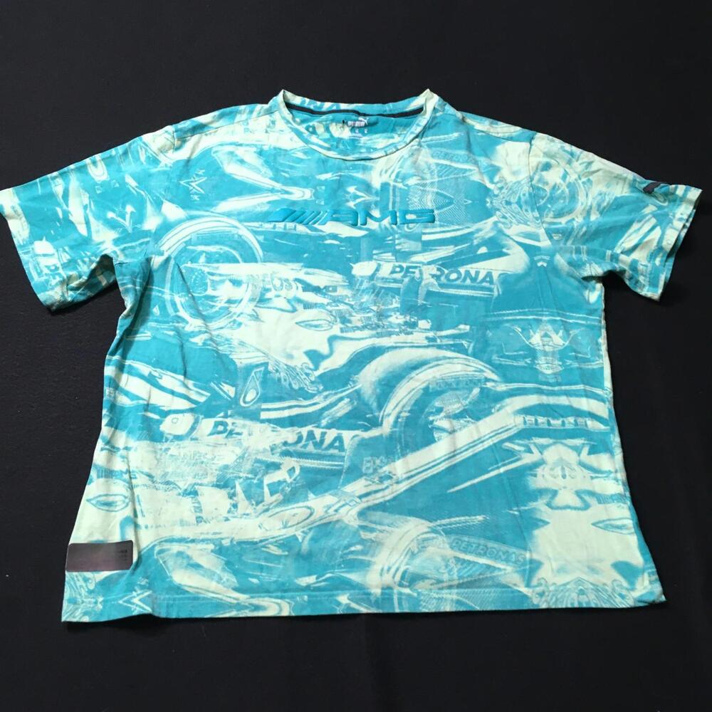 BENZ LOGO AMG T-Shirt Mens Green XL all over print PETRONAS PUMA FORMULA ONE